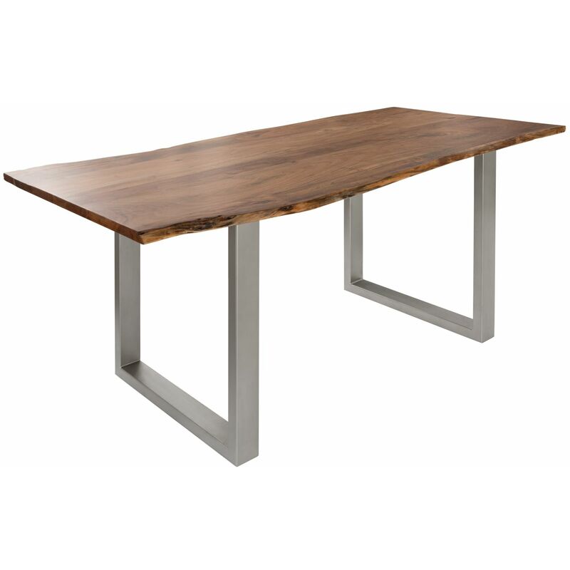 Massivmoebel24 - Table à manger 140x90 Acacia laqué Bois naturel / Gris mat freeform