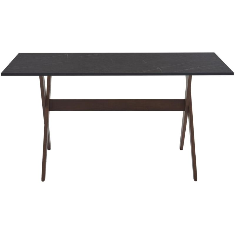 Vente-unique - Table à manger 6 personnes en mdf et hêtre - Anthracite et naturel foncé - serani