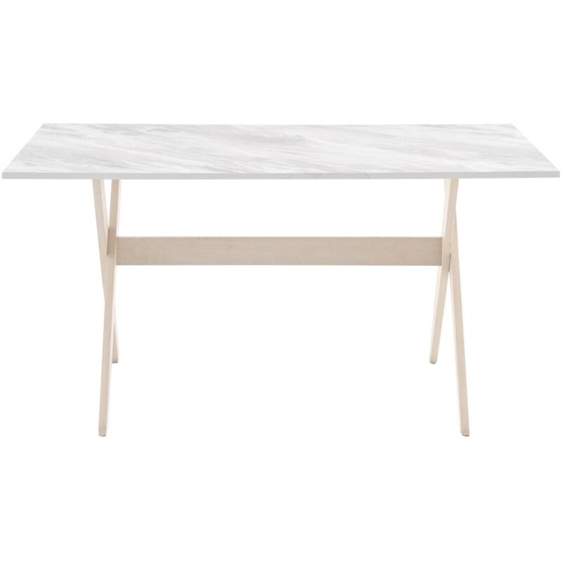 Vente-unique - Table à manger 6 personnes en mdf et hêtre - Blanc et naturel clair - serani
