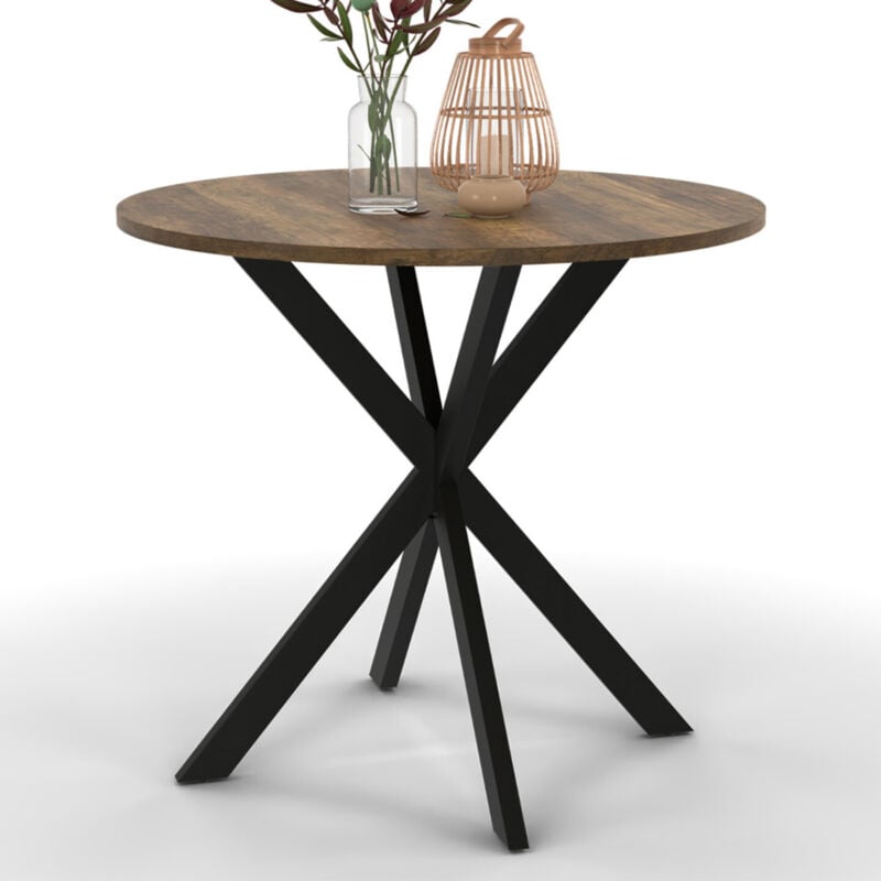 Idmarket - Table à manger ronde alix plateau hawkins 4 personnes pied araignée bois foncé et noir 80 cm