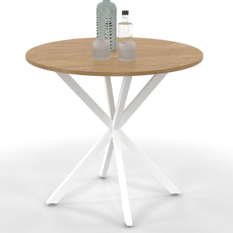 Idmarket - Table à manger ronde alix 4 personnes pied araignée bois et blanc 80 cm
