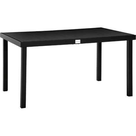 Table manger aluminium aspect noir, 6 places, 140x90x74 cm, pour jardin.
