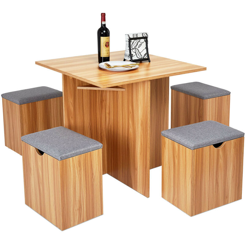 Table à Manger avec Tabouret, Table de Repas Carrée, Ensemble avec Banc de Rangement，Meerveil