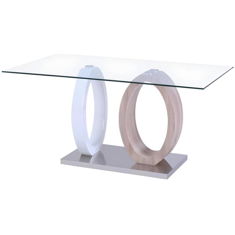 Vente-unique - Table à manger ayane - 6 personnes - Verre trempé et mdf - Chêne & Blanc