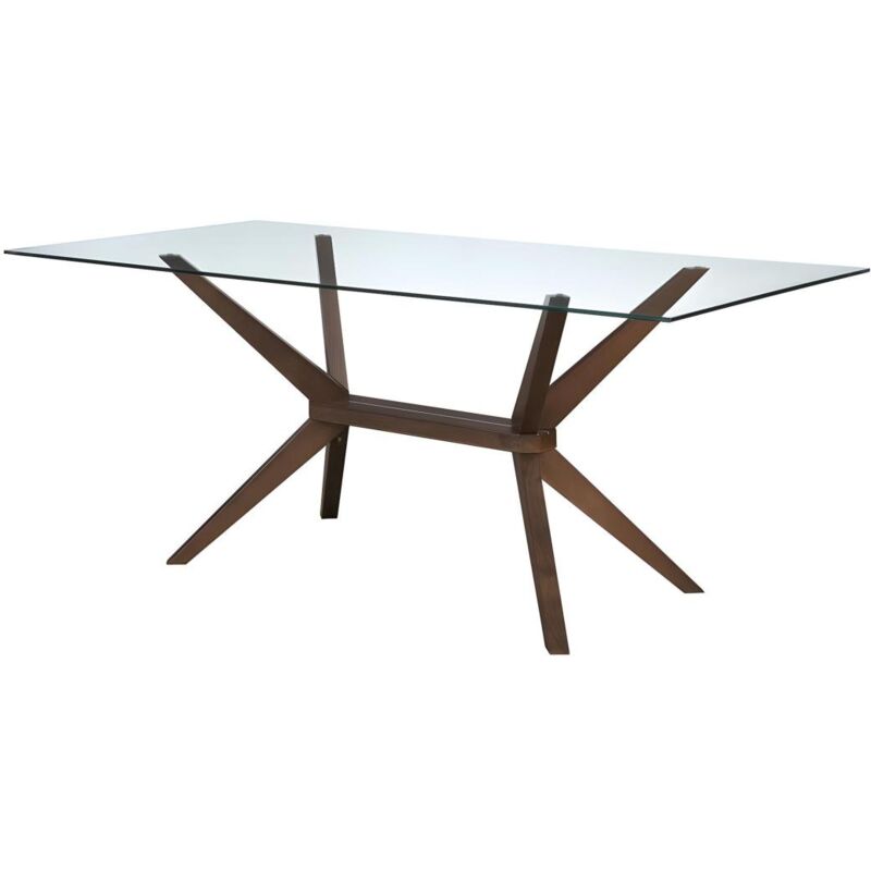 Vente-unique - Table à manger belinda - 6 personnes - Verre trempé et Hêtre