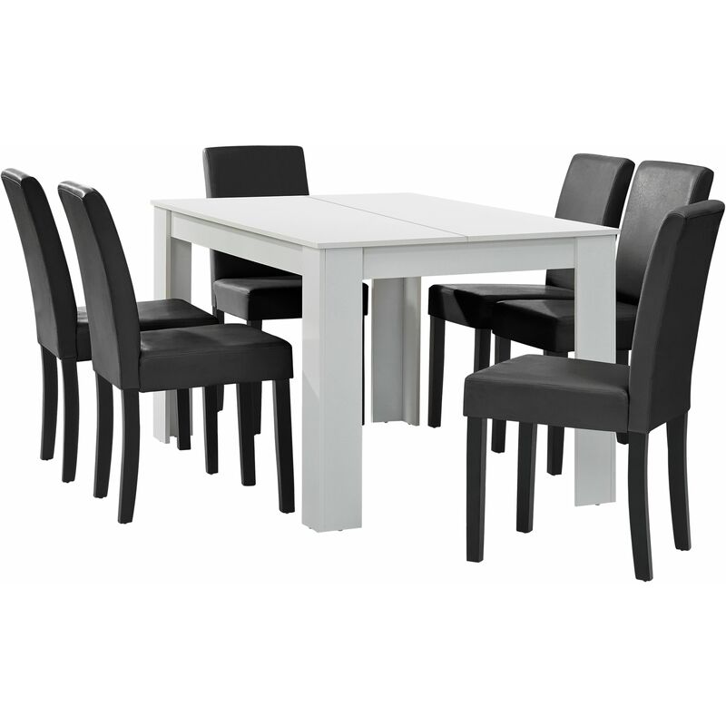 Helloshop26 - Table à manger blanc mat avec 6 chaises gris foncé cuir synthétique rembourré 140x90 - Blanc