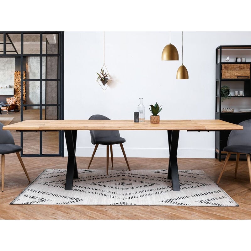 Bobochic - Table à manger pieds croix extensible awani Chêne massif et métal 160 à 240 cm