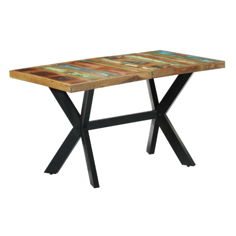 Les Tendances – Table de salle à manger rectangulaire en bois massif recyclé – Pieds en métal noir – Pour 4 à 6 convives – Style industriel tendance