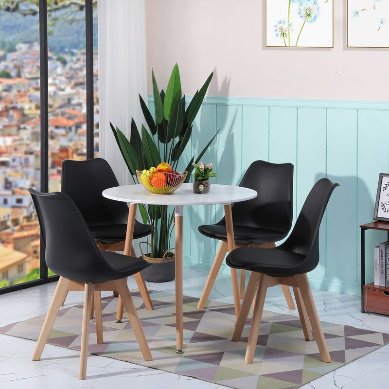 Table à Manger Complet de 2 à 4 personnes Blanche et 4 noir chaises Design Scandinave
