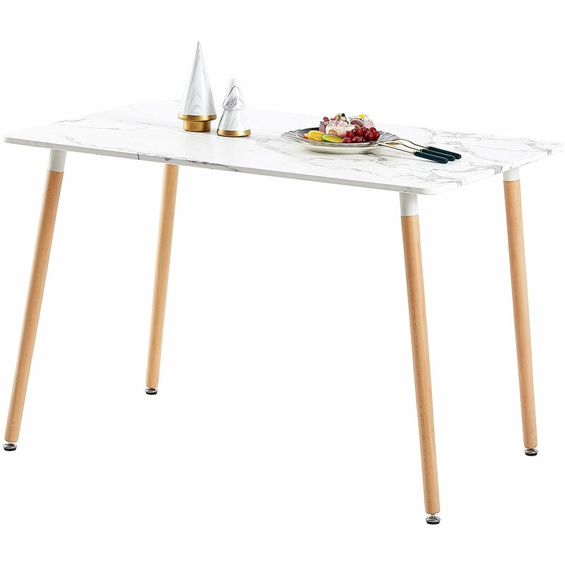 Eggree - Table à Manger pour 4 à 6 Personnes au Style Moderne - Plateau en Placage de Marbre Mat avec Pieds en Bois - 110 x 70 x 73 cm