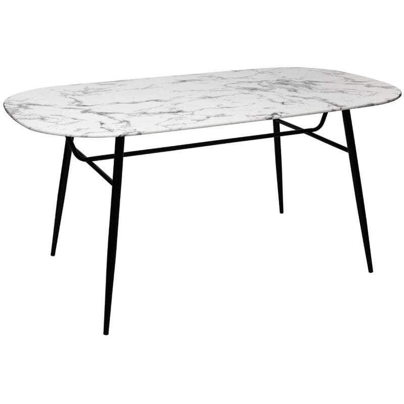 Pegane - Table à manger en acier et verre trempé coloris blanc - Longueur 160 x Profondeur 90 x Hauteur 76.5 cm