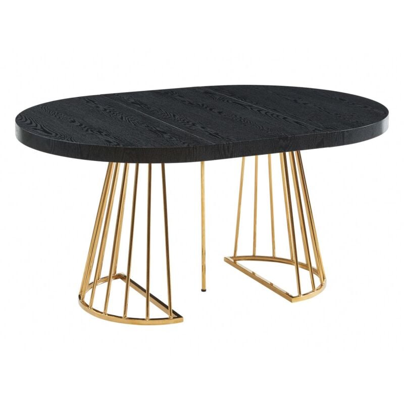 Table à manger extensible 2 à 12 personnes en MDF et acier - Noir et doré - FIRELA