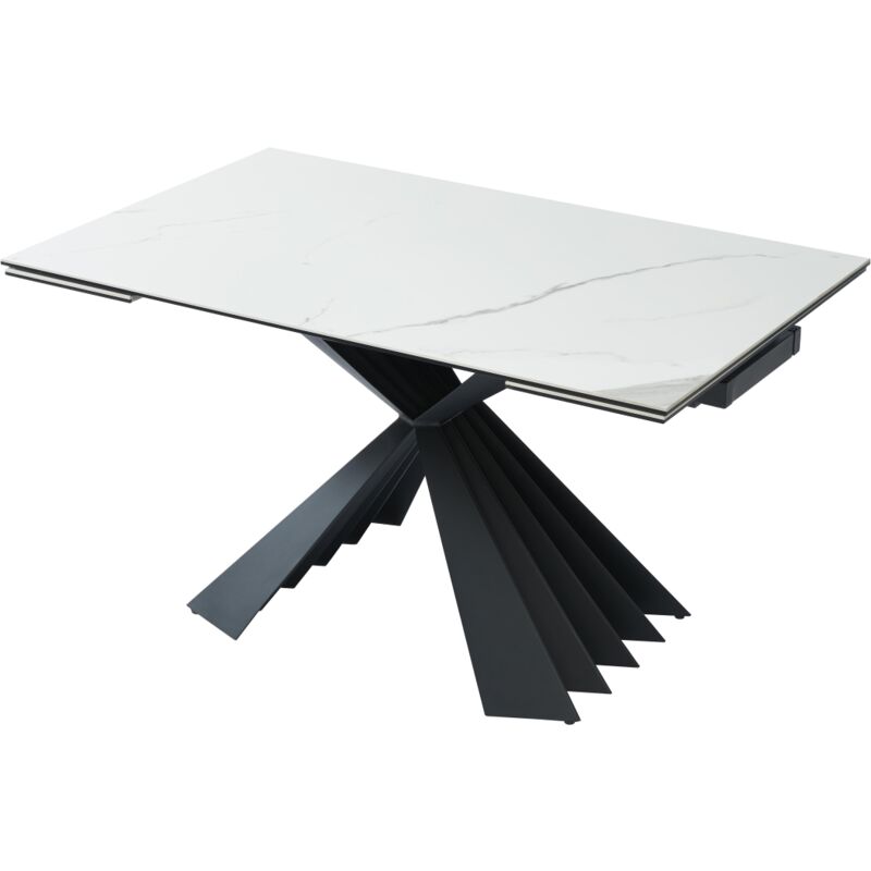 Table à manger extensible 4 à 8 personnes en céramique et métal - Effet marbre blanc et noir - bekim de Pascal Morabito