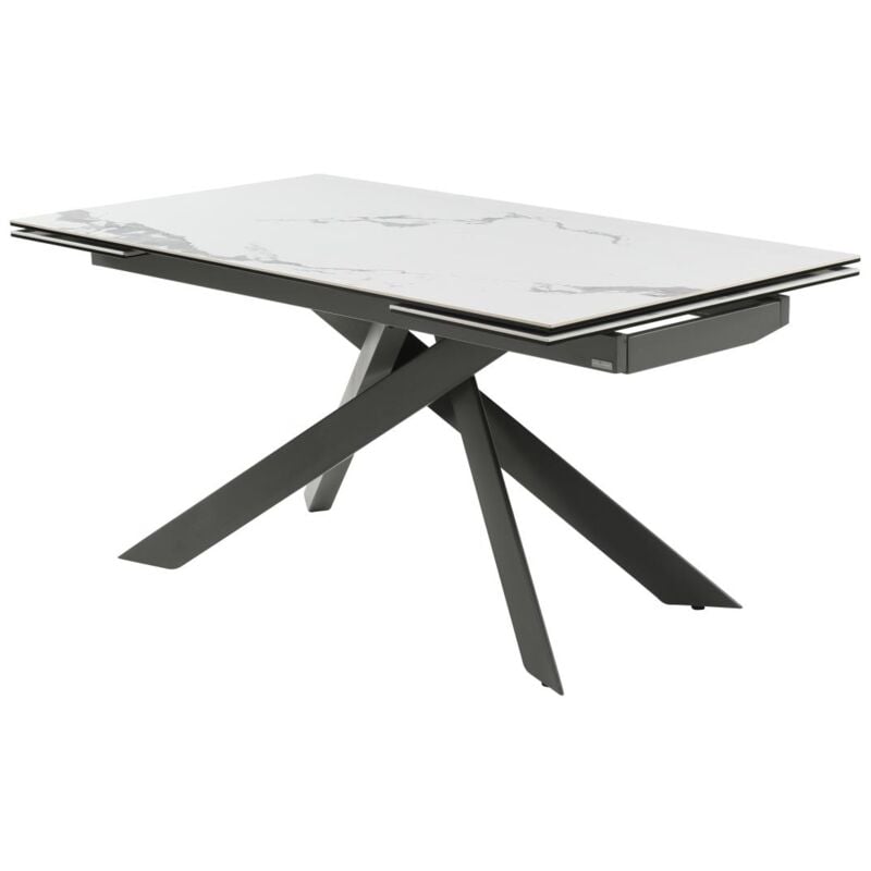 Vente-unique - Table à manger extensible 6 à 10 personnes en céramique, verre trempé et métal - Effet marbre blanc et anthracite - corema de Maison
