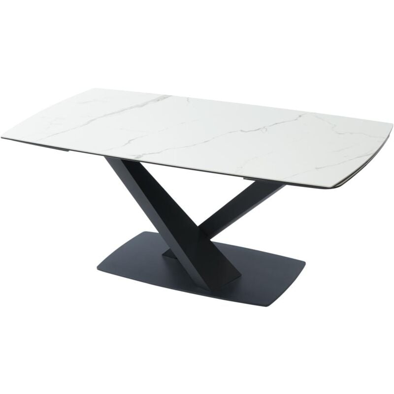 Vente-unique - Table à manger extensible 6 à 10 personnes en verre trempé, céramique et métal - Effet marbre blanc et noir - malata de Maison Céphy