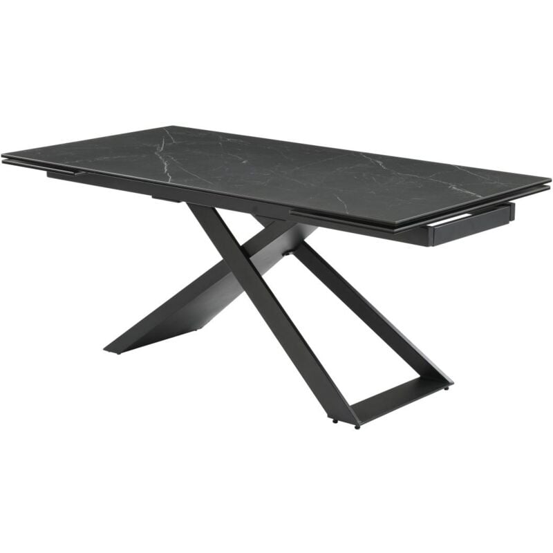 Table à manger extensible 6 à 10 personnes en céramique, verre trempé et métal - Effet marbre noir - XERENA de Maison Céphy