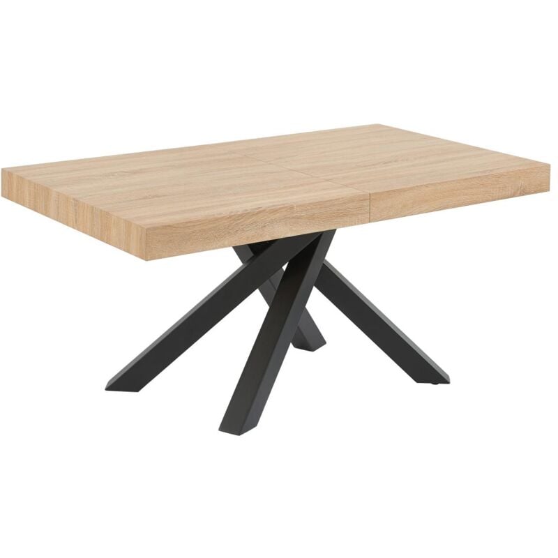 Vente-unique - Table à manger extensible 6 à 10 personnes en mdf et métal - Naturel et noir - catonav