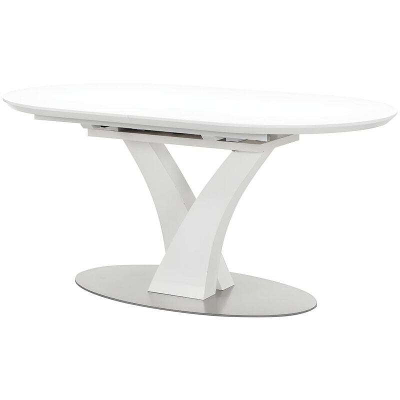 Table à manger extensible - 6 à 8 personnes - MDF et métal inoxydable - Blanc laqué - TALARA