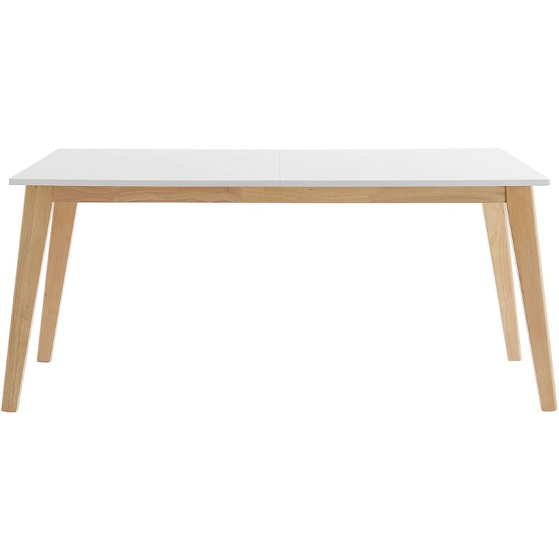 Table extensible rallonges intégrées rectangulaire blanche et bois clair L160-205 cm SWAD