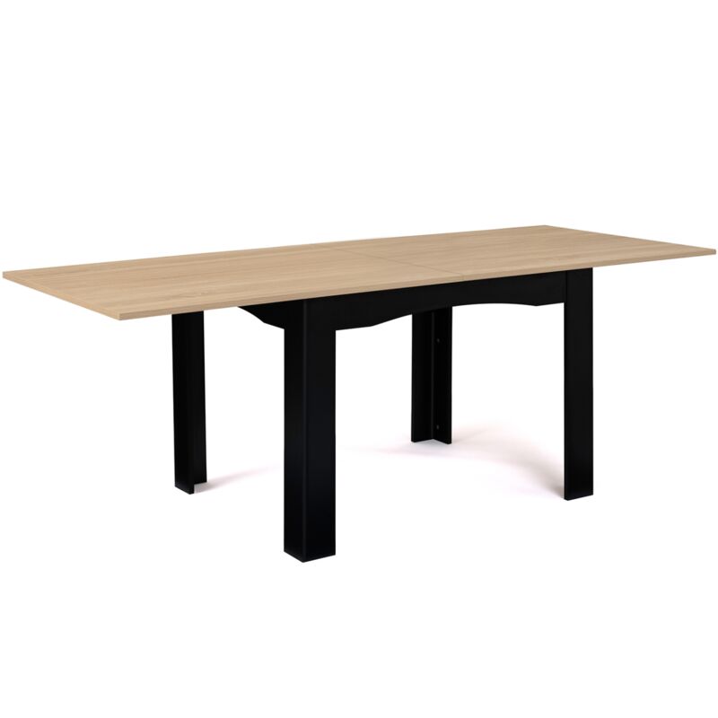 Table à manger extensible rectangle dona 4-10 personnes noir plateau façon hêtre 110-220 cm