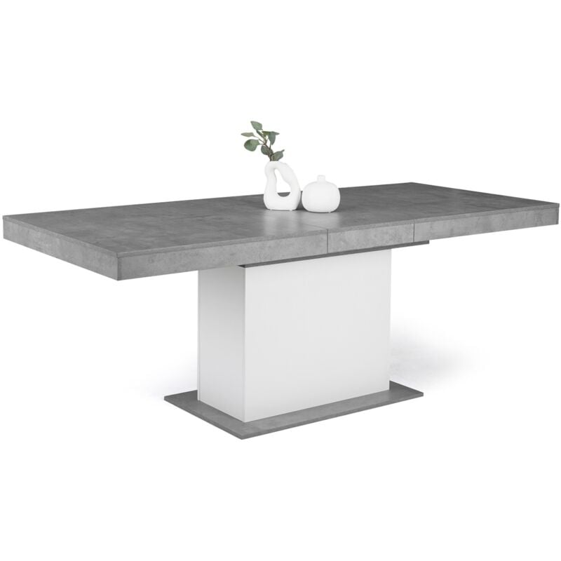 Table à manger extensible rectangle eden 6-10 personnes béton et blanc 160-200 cm