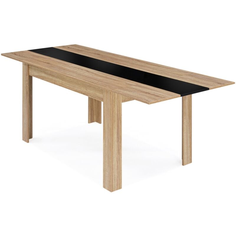 Table à manger extensible rectangle georgia 6-10 personnes imitation hêtre et noire 140-220 x 90 cm