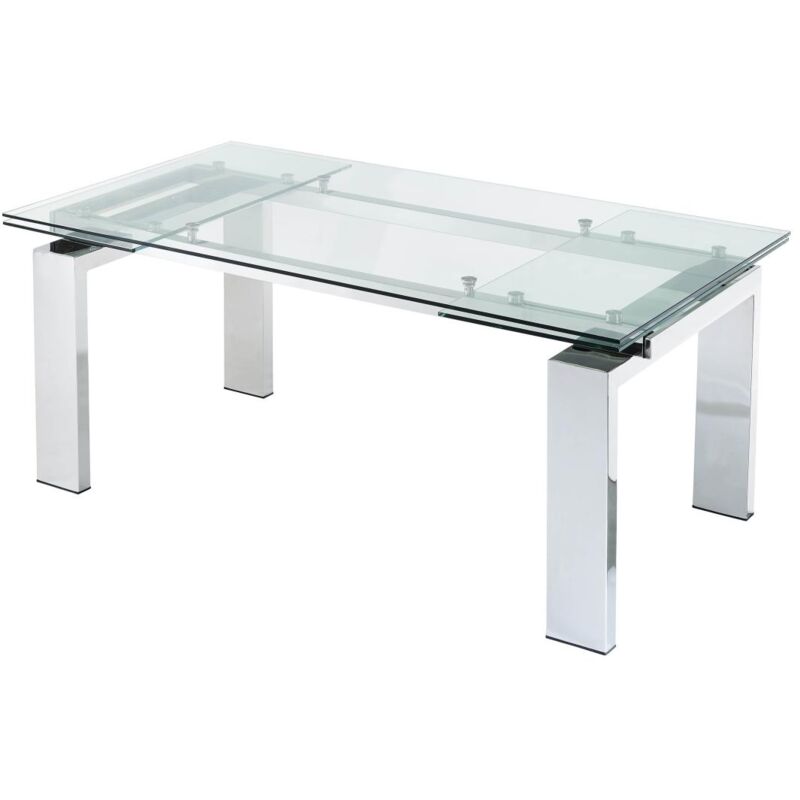 Vente-unique - Table à manger extensible lubana - Verre trempé & métal - 8 à 10 personnes