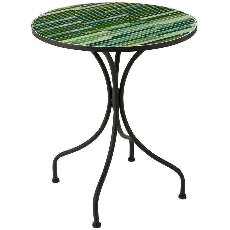 Table à manger lignes mosaïques MOZYK en verre vert et métal noir. - vert