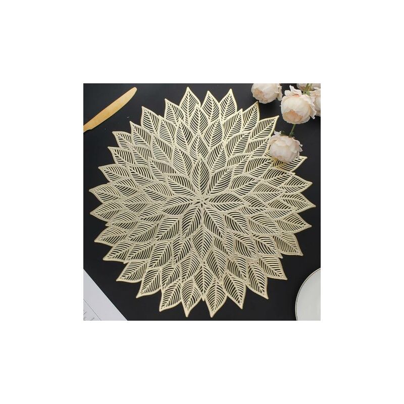 Mowze - Lot de 6 Set de Table Rond Or Napperons Lavable Résistantes à la Chaleur Décoration de Table Noël pour Salle à Manger, Cuisine, Mariage