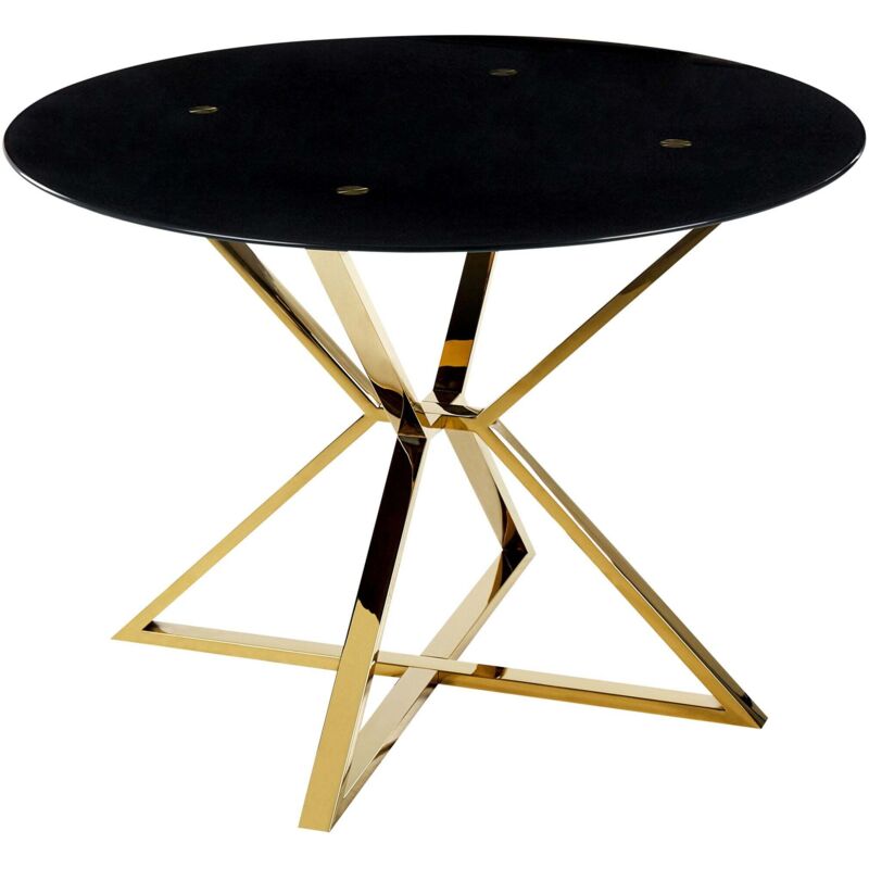Beliani - Table à Manger Noir et Doré en Verre et Acier ⌀ 105 cm Base en x Forme Sablier Bosco