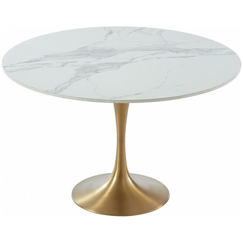 Vente-unique - Table à manger norah - 4 personnes - Marbre et métal - Blanc et Doré