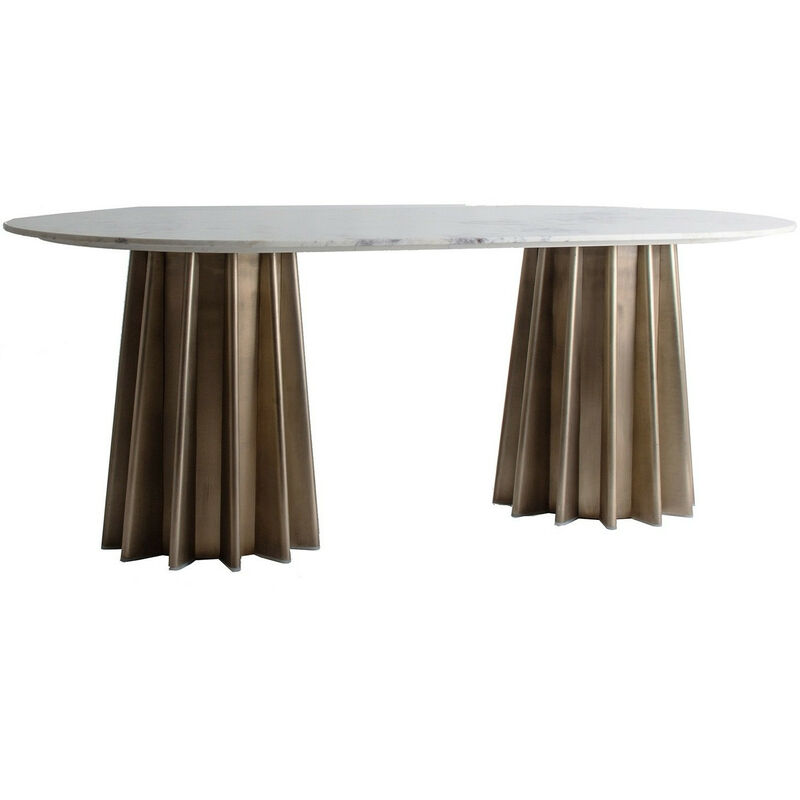 Les Tendances - Table à manger ovale marbre blanc et pied métal doré Mensa 200 cm