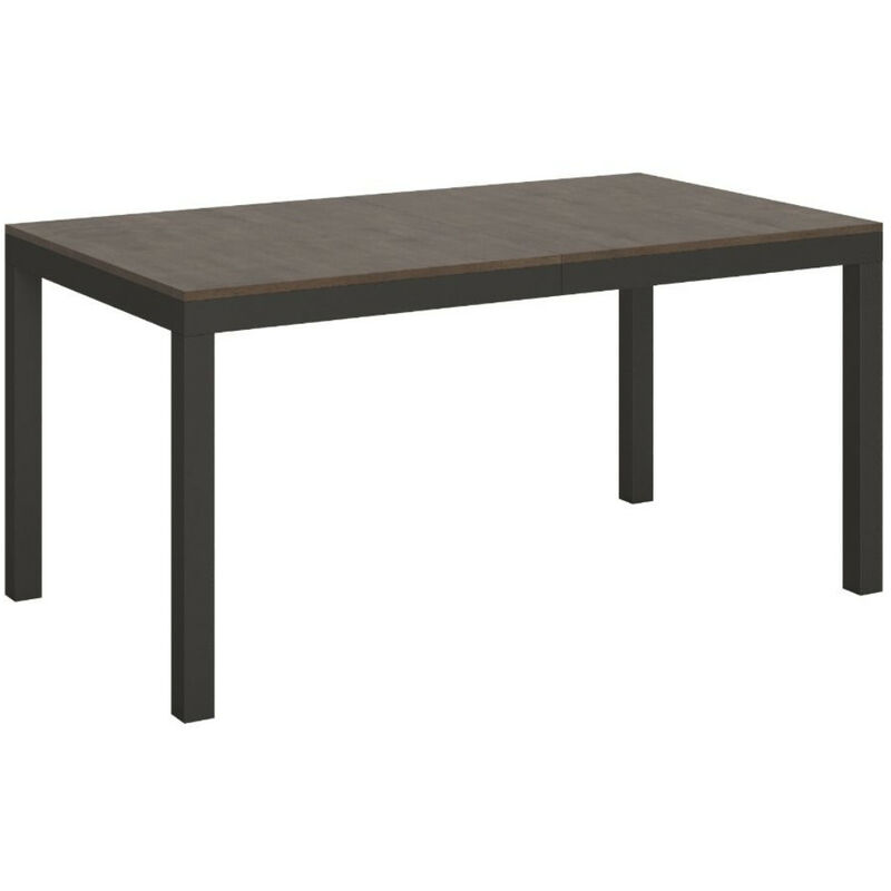Table à manger rectangulaire bois foncé et métal anthracite Evy 160 cm