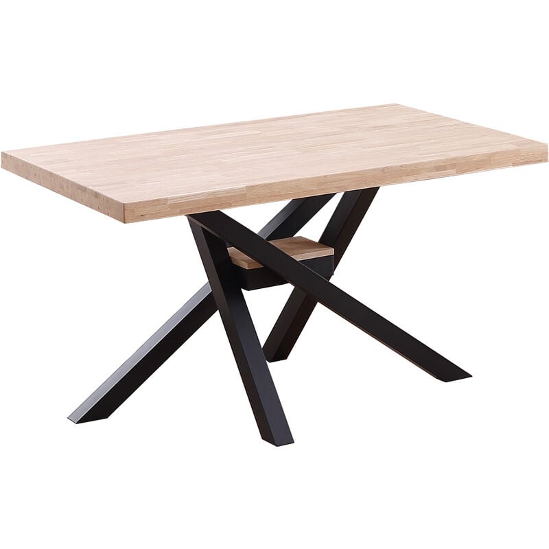 Pegane - Table à manger rectangulaire en bois coloris chêne nordique pieds noir - Longueur 140 x profondeur 80 x hauteur 76 cm