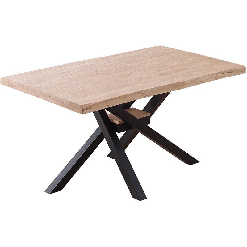 Pegane - Table à manger rectangulaire en bois coloris chêne nordique pieds noir - Longueur 150 x profondeur 90 x hauteur 76 cm