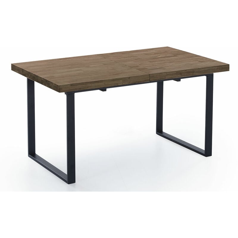 Table à manger rectangulaire extensible coloris chêne américain / pieds noir, Longueur 140 - 180 x largeur 80 x Hauteur 76 cm Pegane