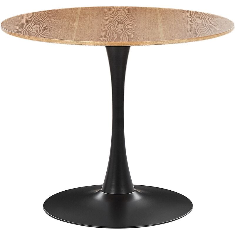 Table de Salle à Manger Industrielle Bois Clair Ronde mdf Base en Métal 90 cm Boca