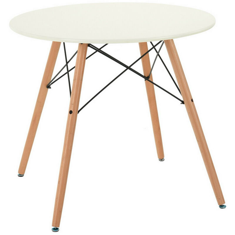 Houseinbox - Table à manger ronde blanche avec pieds en bois de hêtre 80 x 80cm
