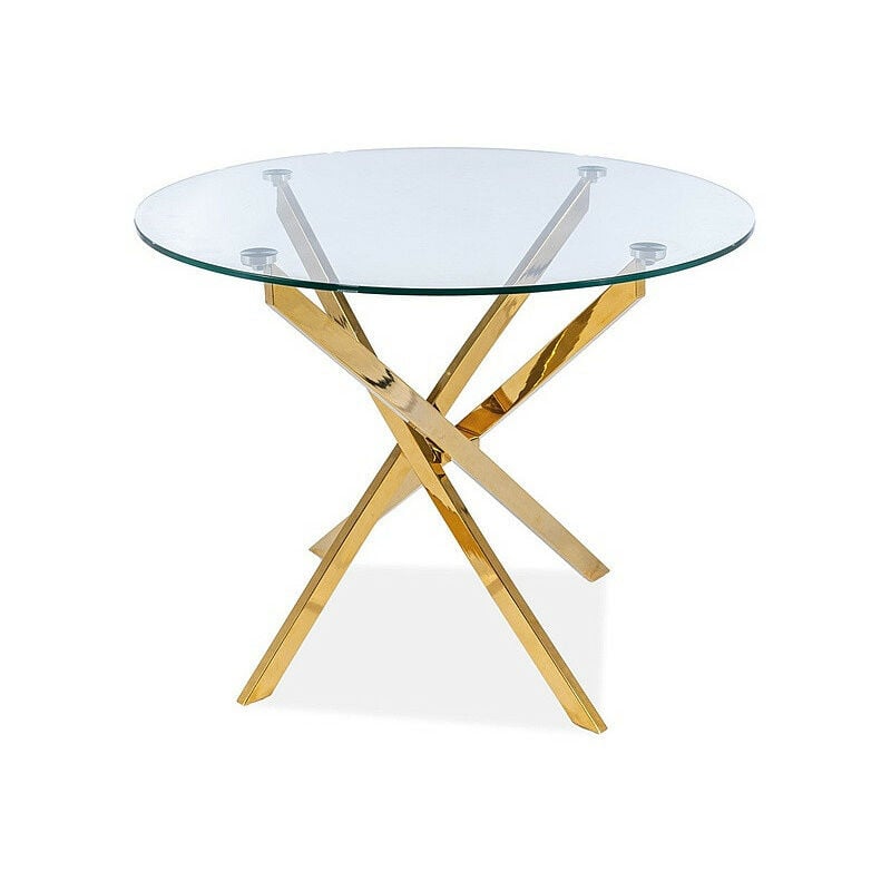 Ac-deco - Table à manger ronde en verre trempé et 4 pieds en métal doré - d 90 x h 75 cm - Livraison gratuite