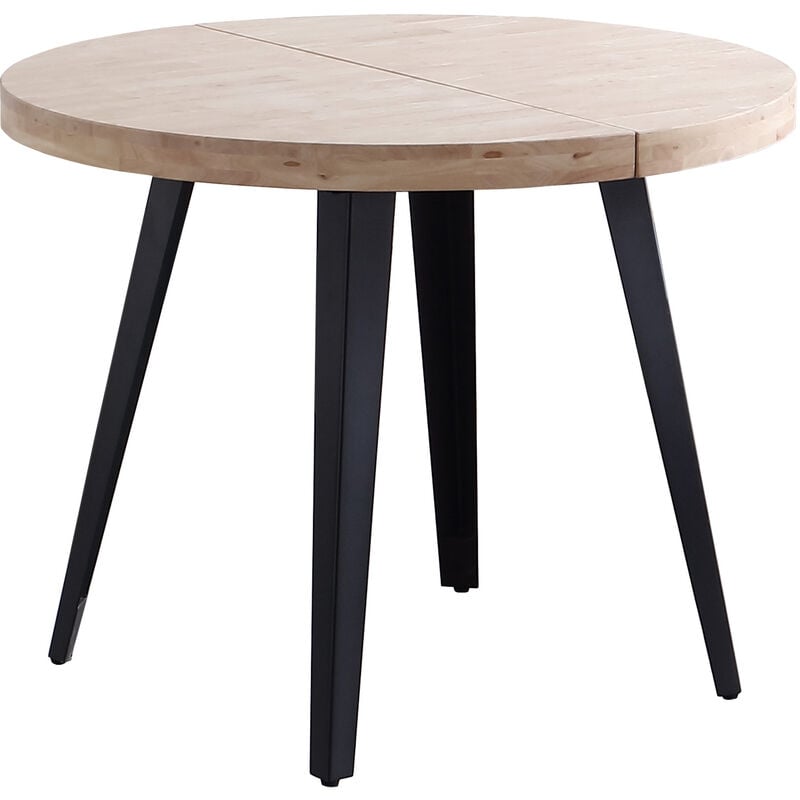Table à manger ronde extensible en bois coloris chêne nordique pieds noir - diamètre 100-180 x hauteur 76 cm Pegane