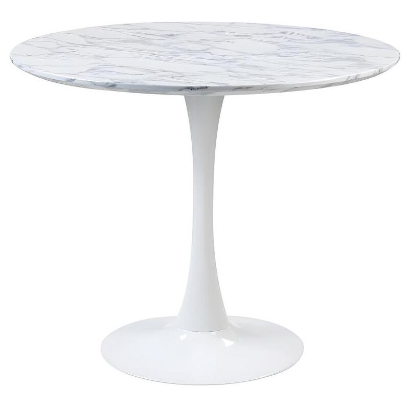 Vente-unique - Table à manger ronde managa - 4 personnes - mdf Blanc Effet Marbre