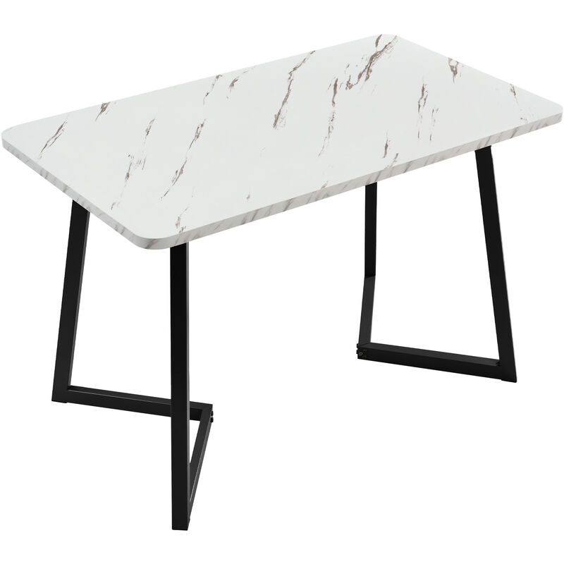 Fortuna Lai - Table à Manger Structure en Métal Table Rectangulaire en Marbre Moderne Table de Cuisine avec Pieds pour Salle à Manger Salon Blanc