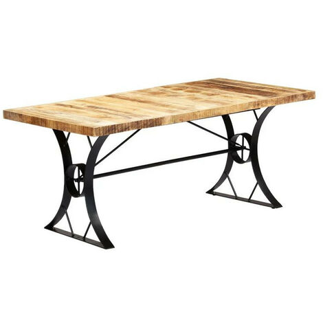Table manguier massif clair et pieds métal noir Ylence 180cm
