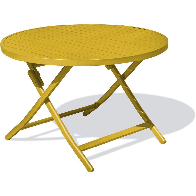 Citygarden - marius - Table de jardin ronde pliante en aluminium Jaune moutarde - city garden