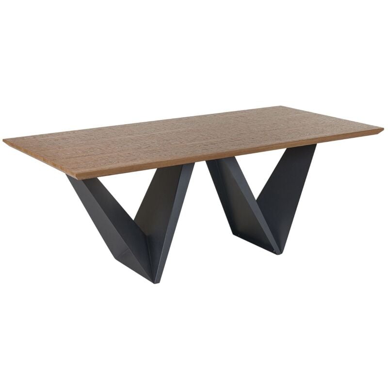 Beliani - Table de Salle à Manger 200 x 100 cm Plateau Effet Bois Foncé et Structure en Métal Noir Design Industriel pour Intérieur Ultra Moderne