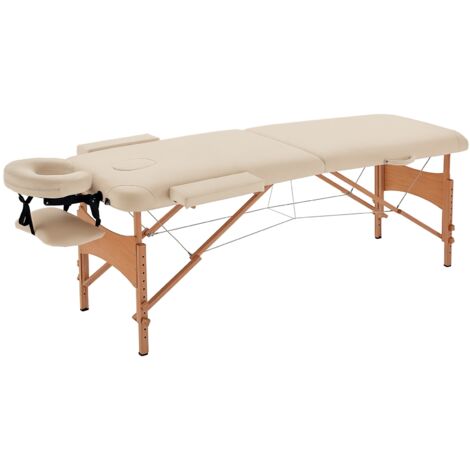 Table massage pliante banc hauteur réglable spa salon cuir synthétique bois blanc crème