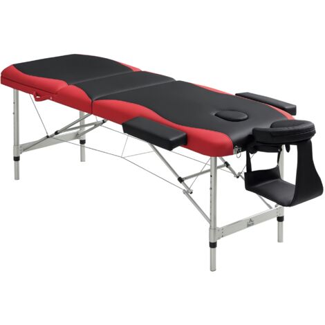 Table massage pliante portable 210x81x62-85 cm, hauteur réglable, appuie-tête, accoudoirs, physiothérapie/tatouage, noir/rouge