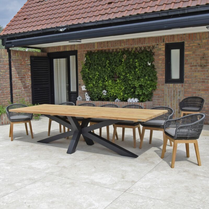 Gecko Outdoor - Table métal noir et teck recyclé 300 cm, Conceptual