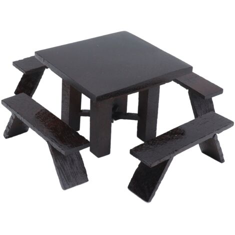 Table miniature en bois pour maison de poupée, banc de salle à manger noir 1:12, décoration intérieure