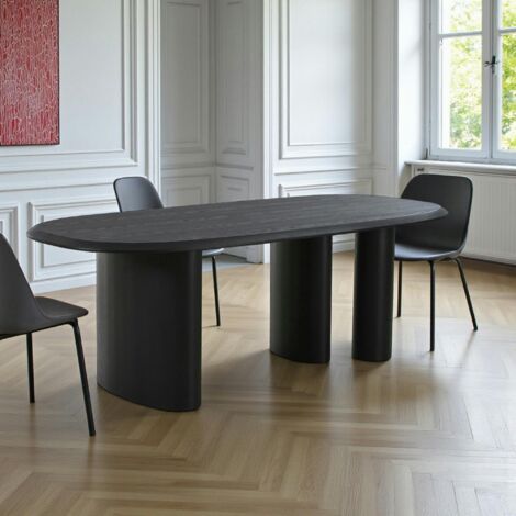 Table moderne en bois noir – 3 pieds design 220 cm ALBERTA